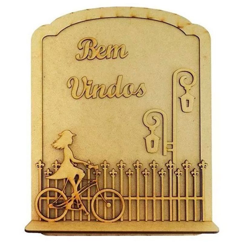 Quadro-Moldura-Decoracao-Bem-Vindos-Base-Com-Bicicleta-24x30-Mdf-Madeira