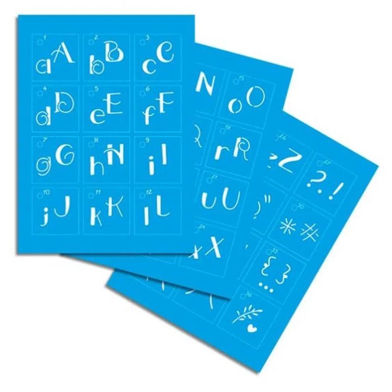 Kit Stencil Mini Alfabeto Lettering Com 38 Peças Stmi2-001 Litoarte