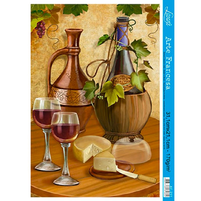Papel Decoupage Arte Francesa Vinho E Queijo Af-211 31,1x21,1cm Litoarte