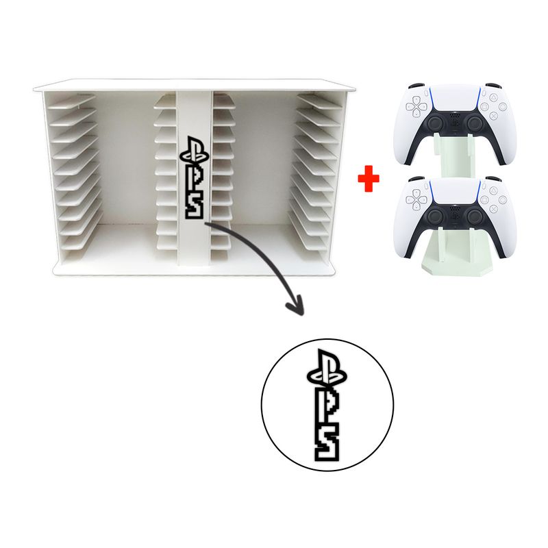 Porta 22 Jogos Físico + Porta Controle PS Gamer Laser Mdf Madeira Pintado BRANCO