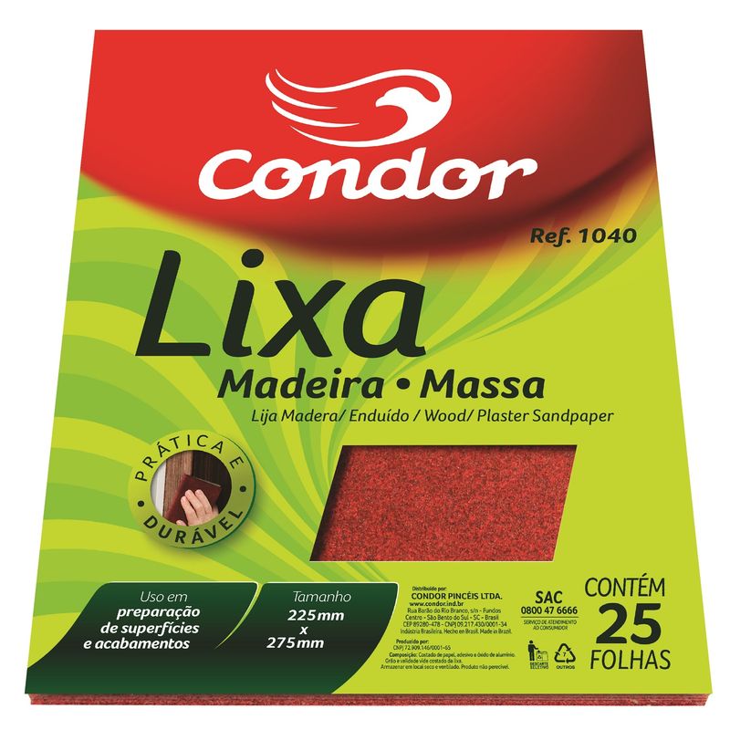 Pacote 25 Lixa Para Madeira Massa 1040/150 Artesanato - Condor
