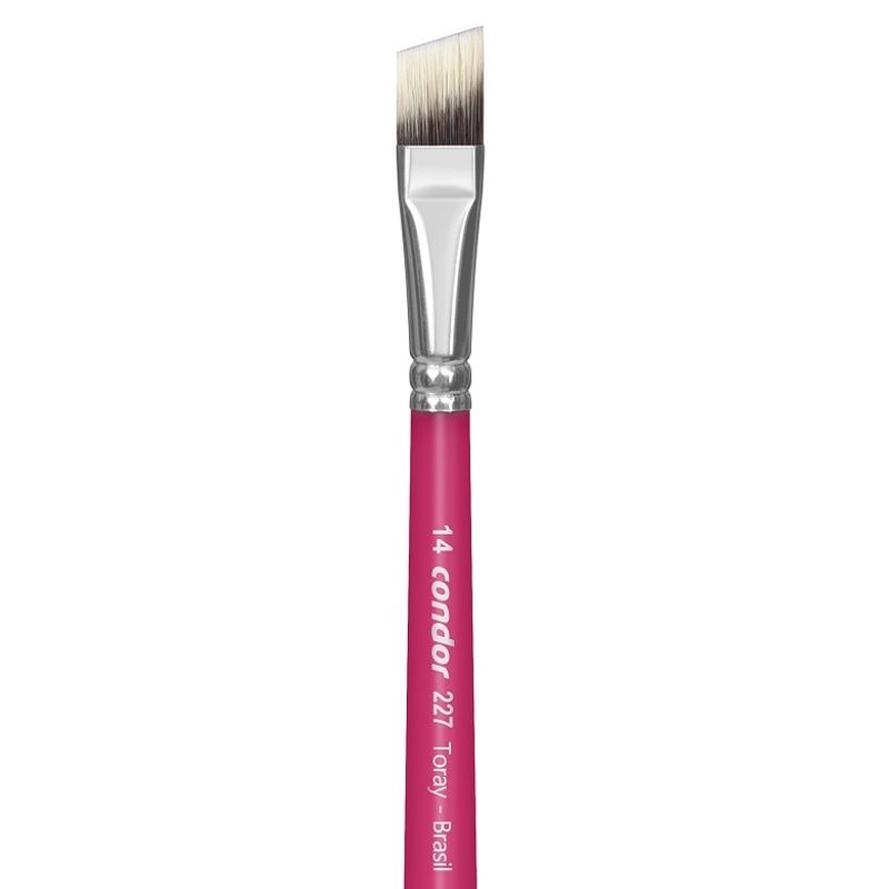 Pincel Chanfrado Sintético Toray Gris Cabo Curto Rosa 227 Condor 14