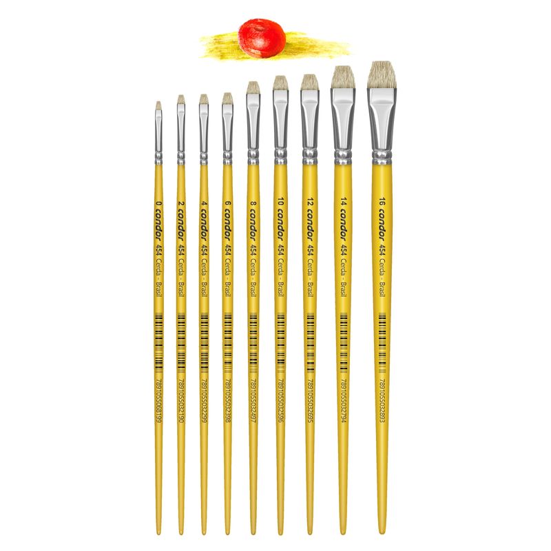 Pincel Chato Curto Lixado Cerda Natural Cabo Longo Amarelo 454 Condor 0