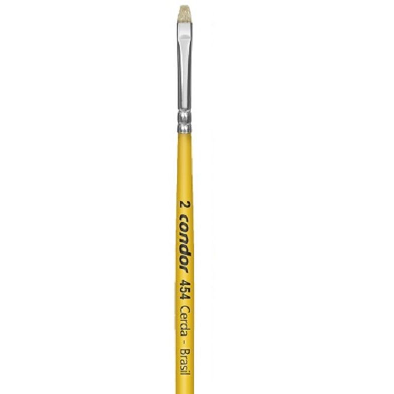 Pincel Chato Curto Lixado Cerda Natural Cabo Longo Amarelo 454 Condor 2