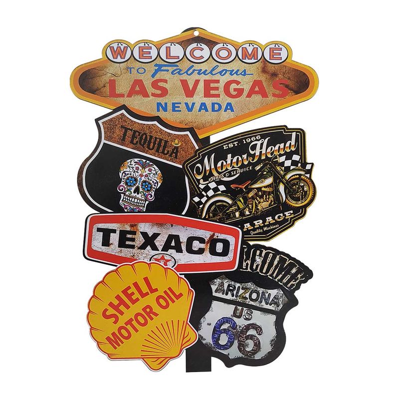 Placas Decor Welcome Las Vegas Nevada com 5 Plaquinhas Tequila 20x30 Mdf Adesivado