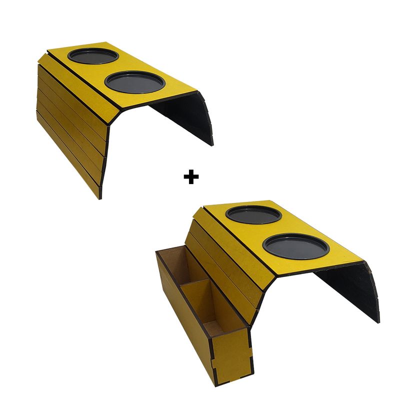 Kit 2 Esteira para Braço de Sofá com Porta Copos e com Controle Amarelo Rustico Mdf Madeira