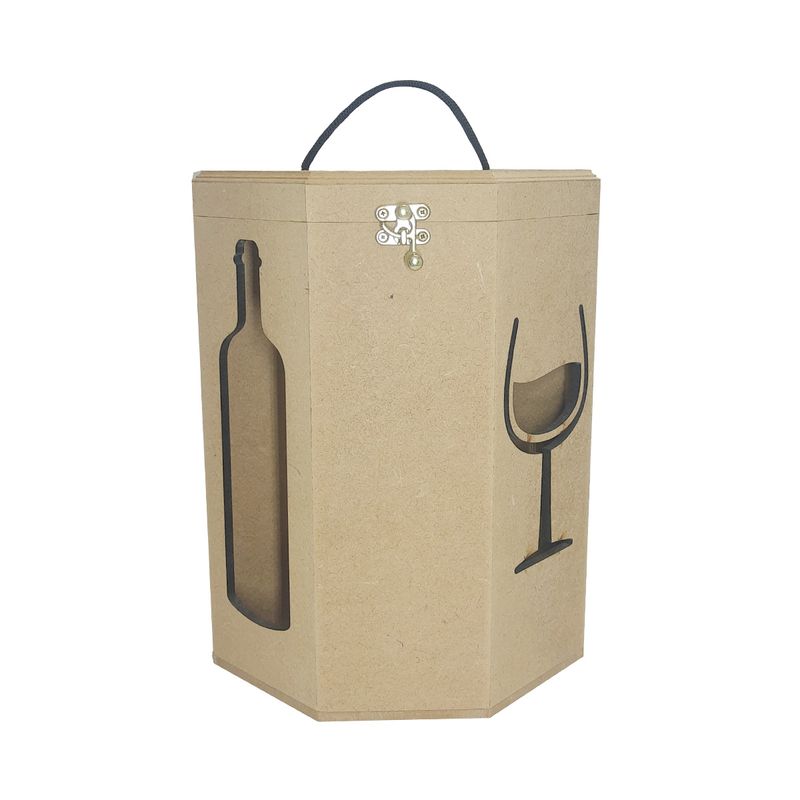 Caixa de Vinho Vazada com Duas Divisorias e Fecho Oriental 24x13x31