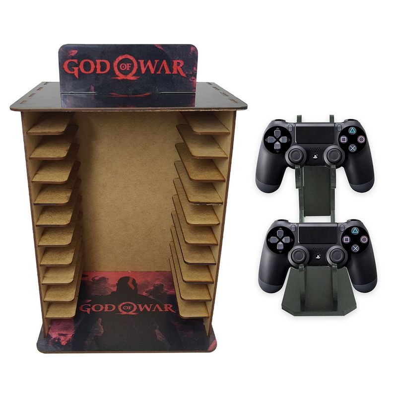 Porta 11 Jogos Físico Gamer Gow+ Suporte Cotrole 22x16,3x29,4 Mdf Madeira Adesivada Porta 11 Jogos Físico Gamer GOW + Suporte Cotrole Ps4 22x16,3x29,4 Mdf Madeira Adesivada