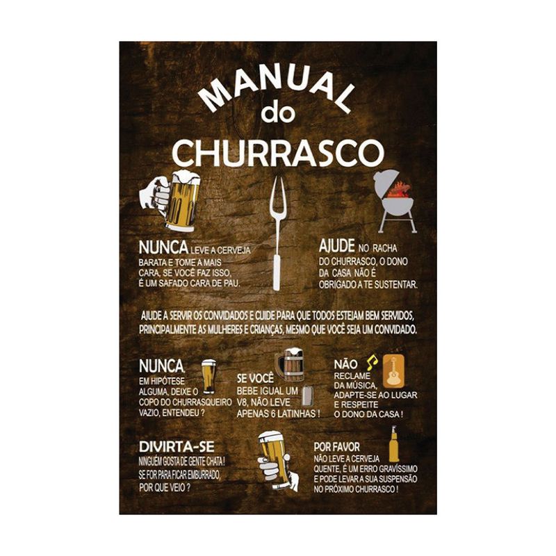 Quadro Decorativo Manual do Churrasco 30x20 Mdf Adesivado
