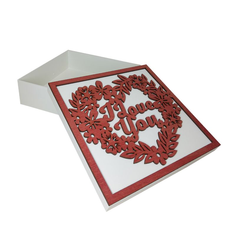 Caixa Quadrada Tampa Sapato com Aplique Coração I Love You 30x30x10 Mdf Madeira Pintada BRANCO