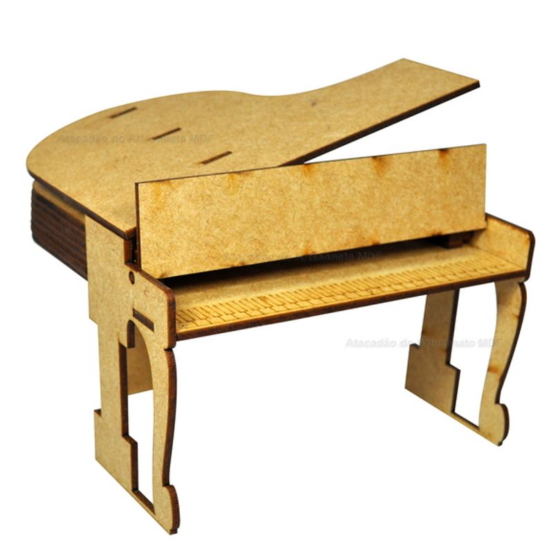 Piano de Cauda com Banco para Casa de Boneca 15,5x15,5x14 Mdf Madeira Cru