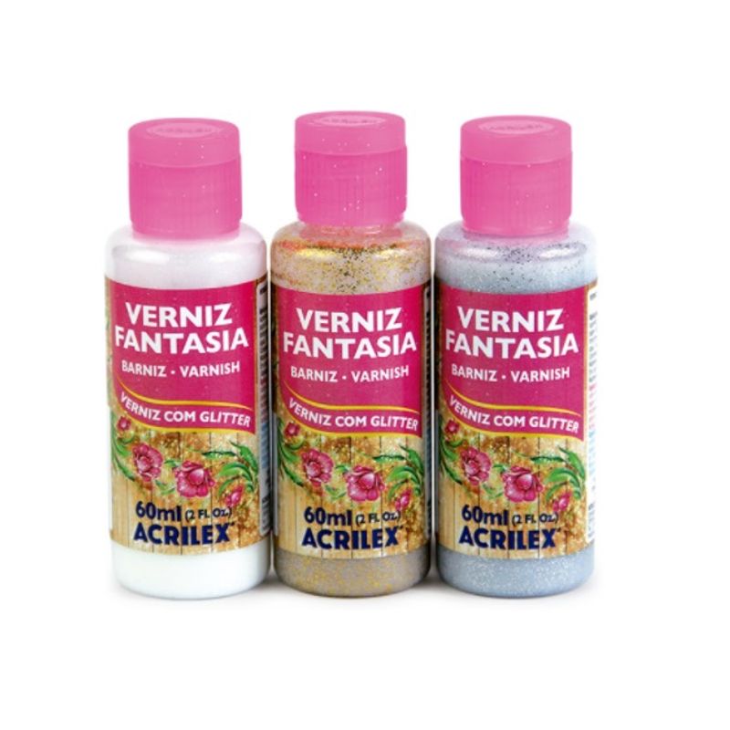 Verniz Fantasia Brilhante com Glitter Acrilex 60ml CRISTAL