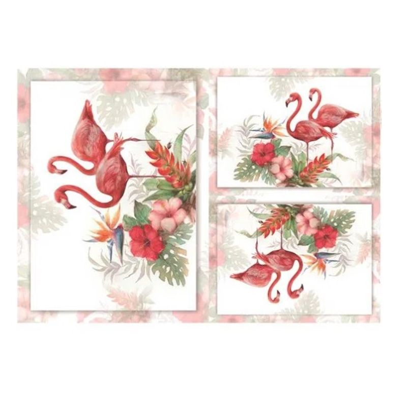 Kit 5 Papel Decoupage Opapel 30x45cm 2376 Flamingos Opa
