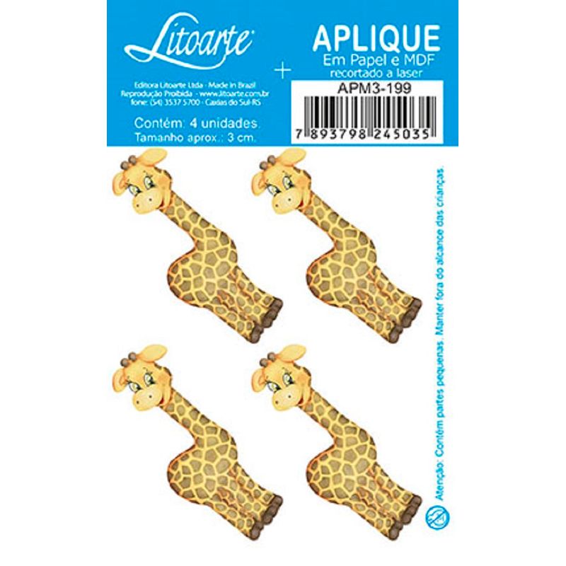 Aplique Decoupage Girafa Apm3-199 em Papel e Mdf 3cm Litoarte