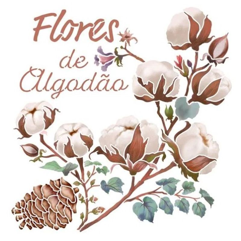 Stencil Pintura Flores de Algodão Stxx-210 20x20cm Litoarte