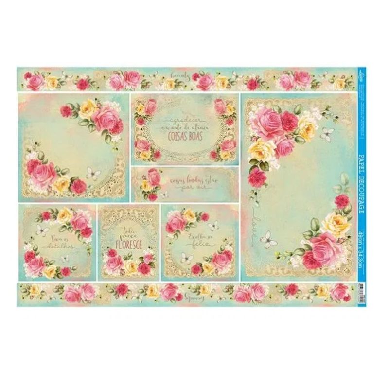Kit 5 Papel Decoupage Flores e Rendas Pd-1051 34,3x49 Litoarte