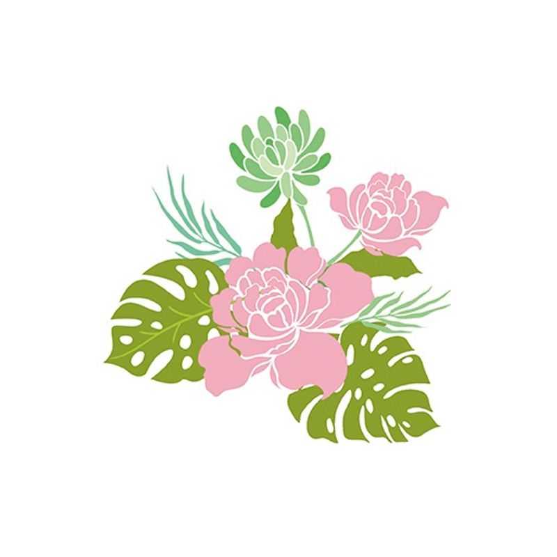 Stencil Pintura Simples 20x20cm Rosas, Dália e Coste de Adão Stxx-063 Litoarte