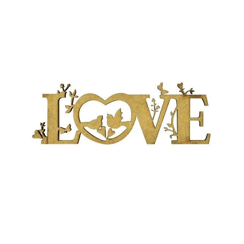 Aplique Love com Pássaros P 9,7x3,5 Mdf Madeira Laser