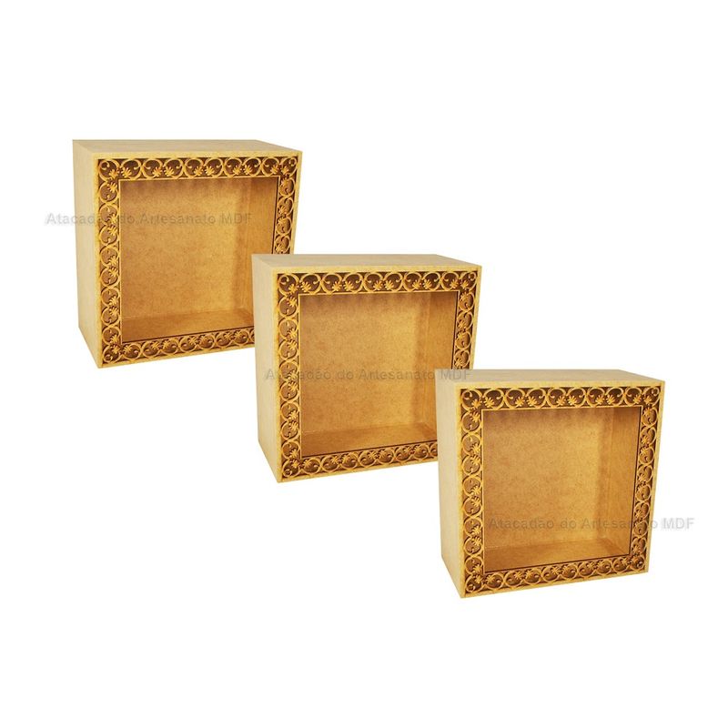 Trio Nicho Simples Quadrado Arabesco P 24x24x12 Mdf Madeira