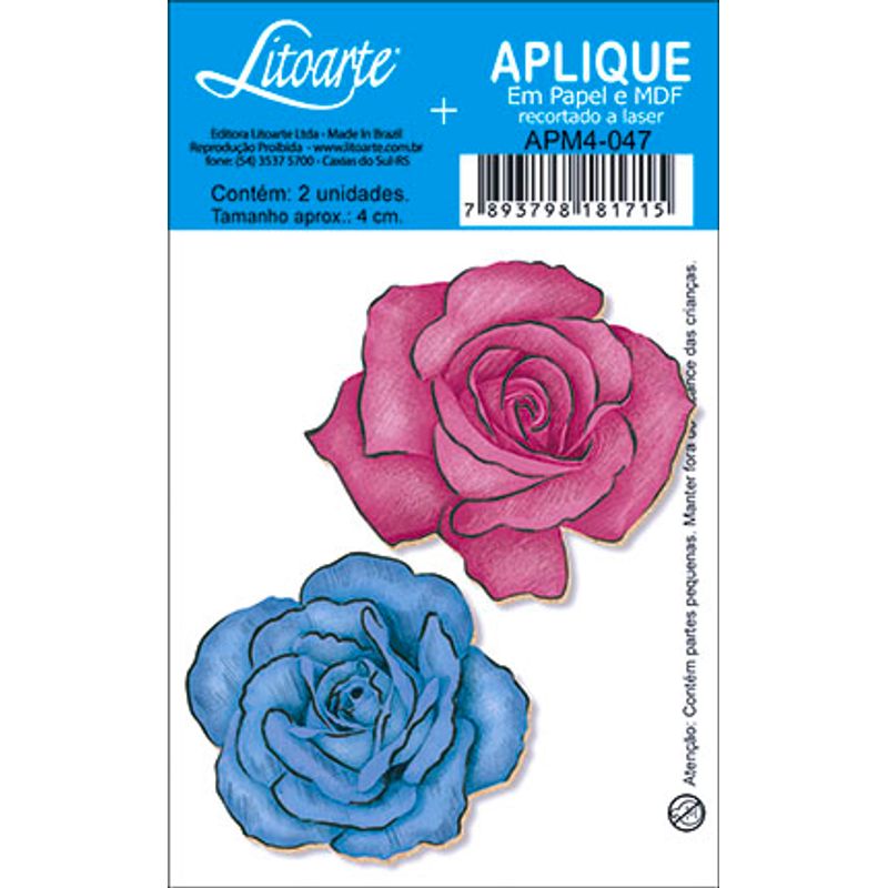 Aplique Decoupage Flores Apm4-047 em Papel e Mdf 4cm Litoarte