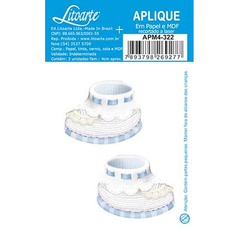 Aplique Decoupage Sapatinho Azul Apm4-322 em Papel e Mdf 4cm Litoarte