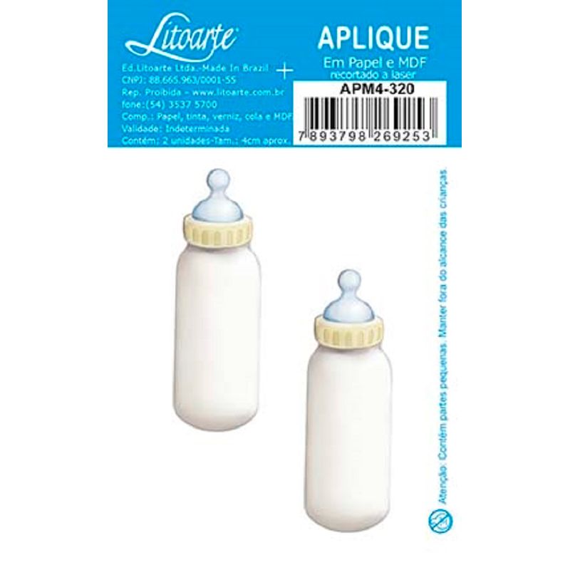 Aplique Decoupage Mamadeira Azul Apm4-320 em Papel e Mdf 4cm Litoarte