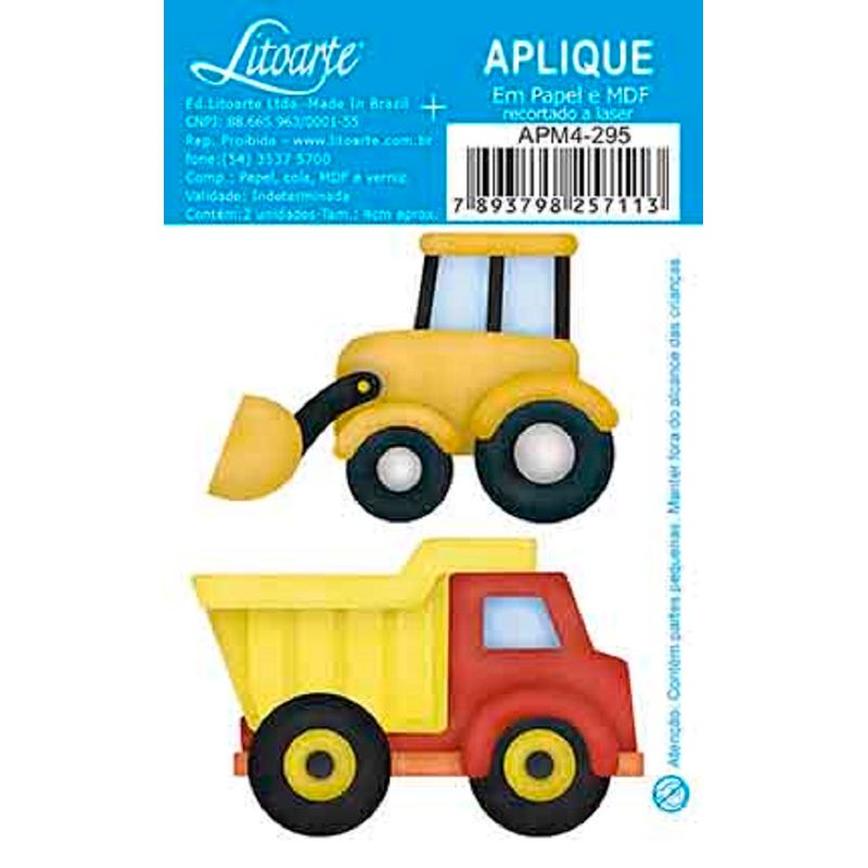 Aplique Decoupage Patrola e Caminhão Apm4-295 em Papel e Mdf 4cm Litoarte