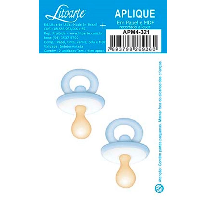 Aplique Decoupage Chupeta Apm4-321 em Papel e Mdf 4cm Litoarte
