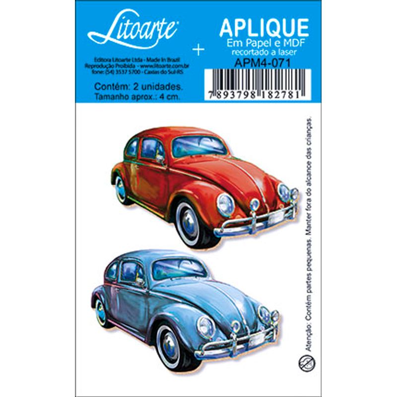 Aplique Decoupage Carros Apm4-071 em Papel e Mdf 4cm Litoarte