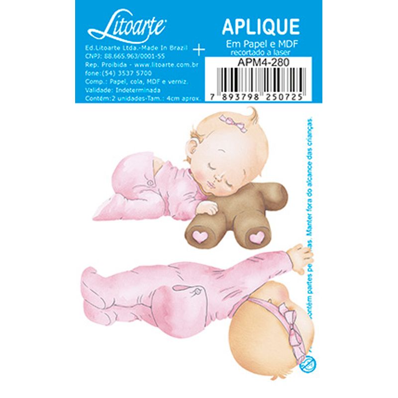 Aplique Decoupage Bebê Menina Apm4-280 em Papel e Mdf 4cm Litoarte