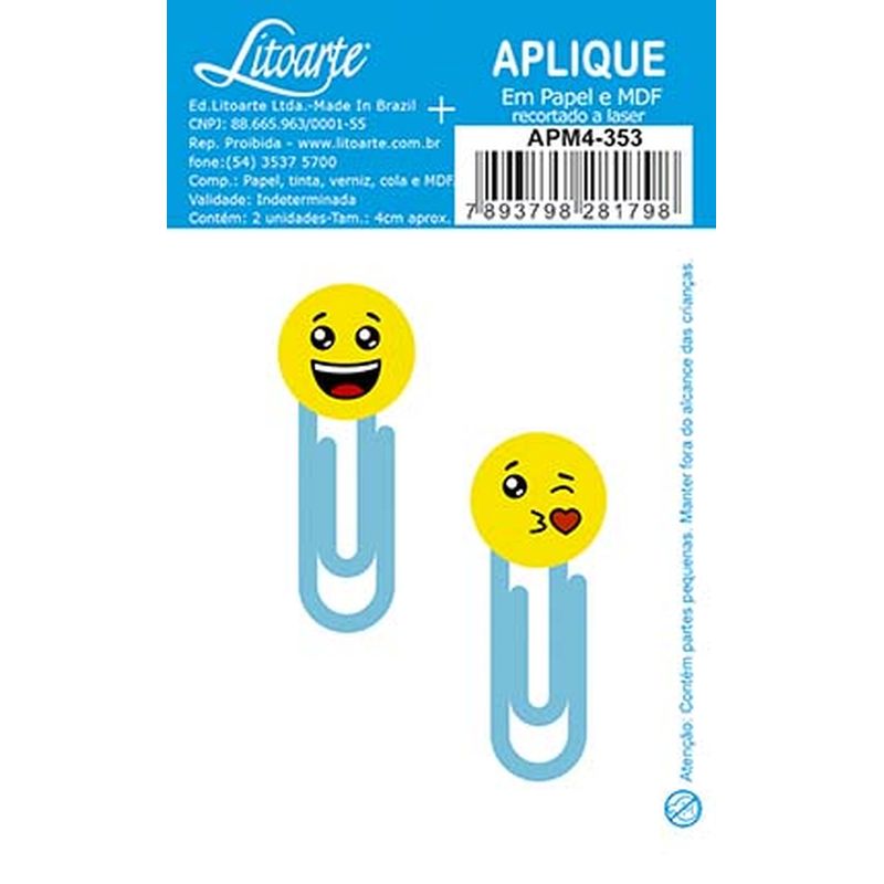 Aplique Decoupage Alfinete Emoji Apm4-353 em Papel e Mdf 4cm Litoarte