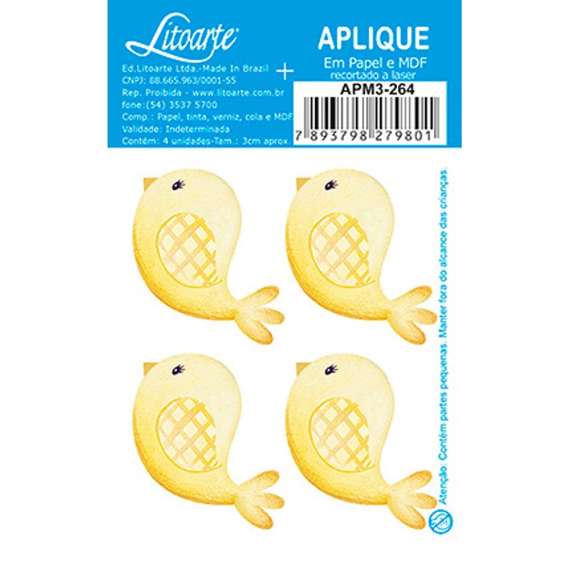 Aplique Decoupage Passarinhos Amarelos Apm3-264 em Papel e Mdf 3cm Litoarte