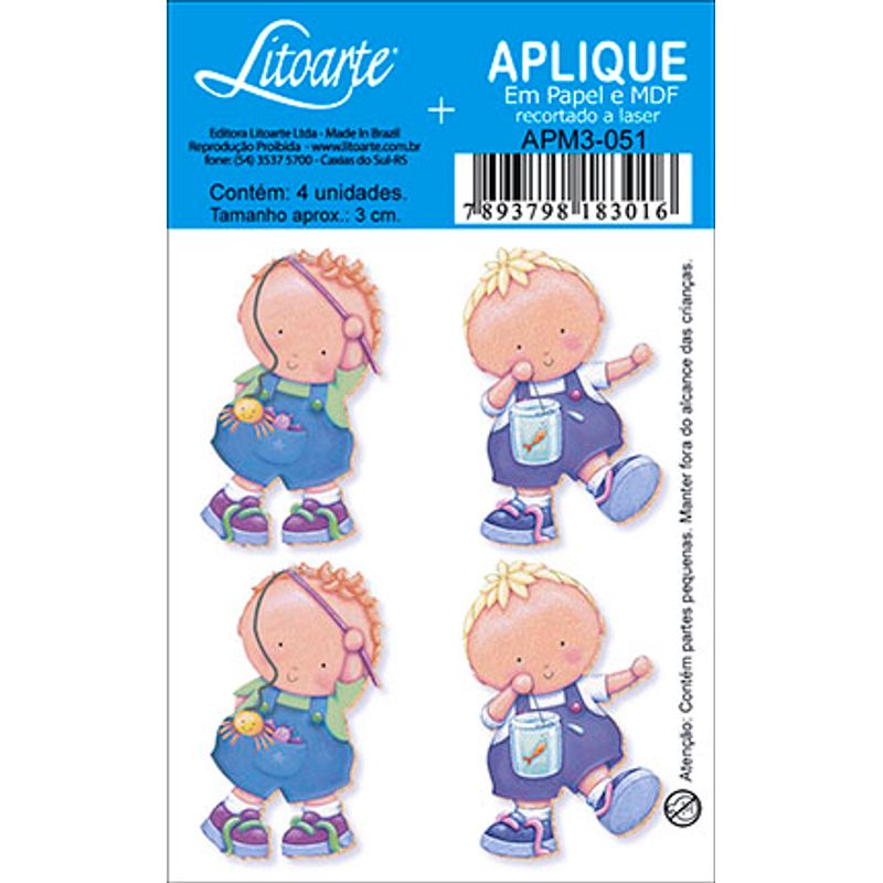 Aplique Decoupage Menino Brincando Apm3-051 em Papel e Mdf 3cm Litoarte