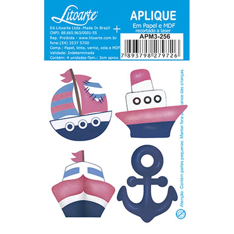 Aplique Decoupage Kit Navio Apm3-256 em Papel e Mdf 3cm Litoarte