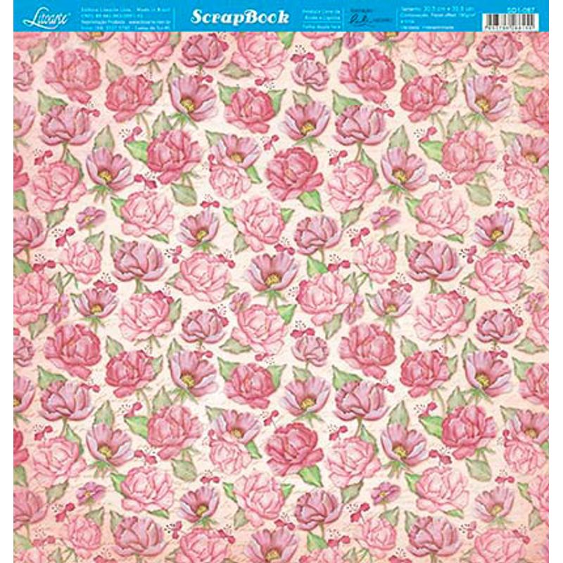 Papel Scrapbook Sd1-087 30,5x30,5cm Peônias By Lili Negrão Litoarte