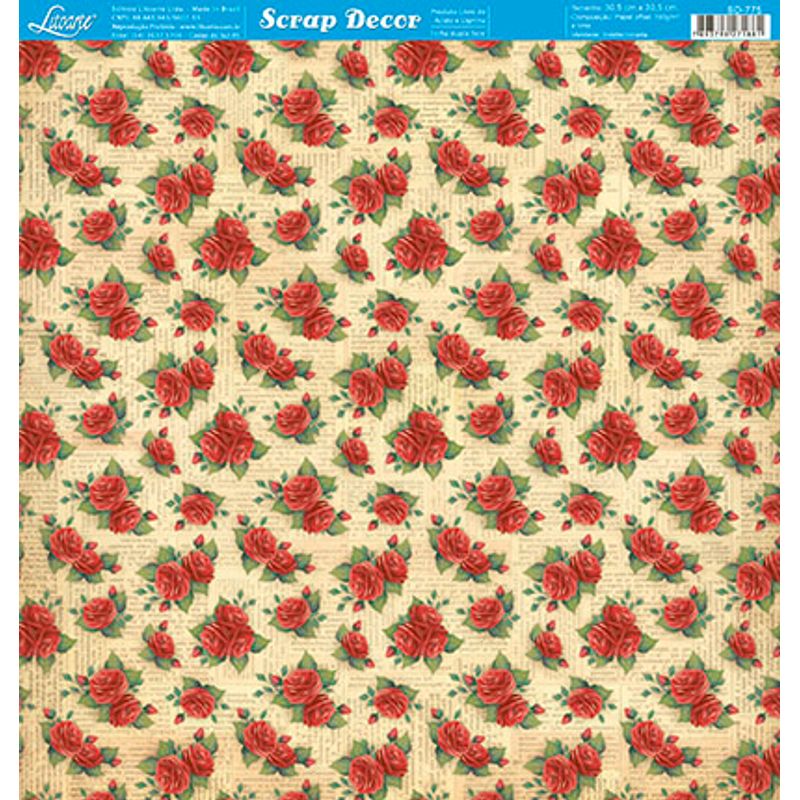 Papel Scrapbook Sd-775 30,5x30,5cm Rosas Vermelhas Litoarte