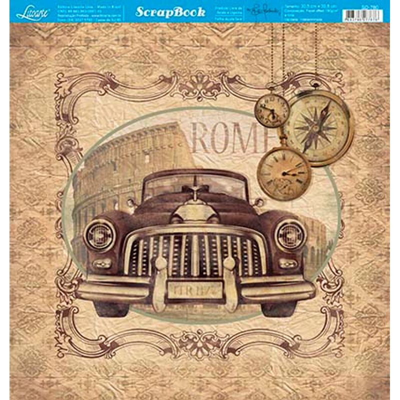 Papel Scrapbook Sd-780 30,5x30,5cm Carro Antigo Vintage Roma Litoarte