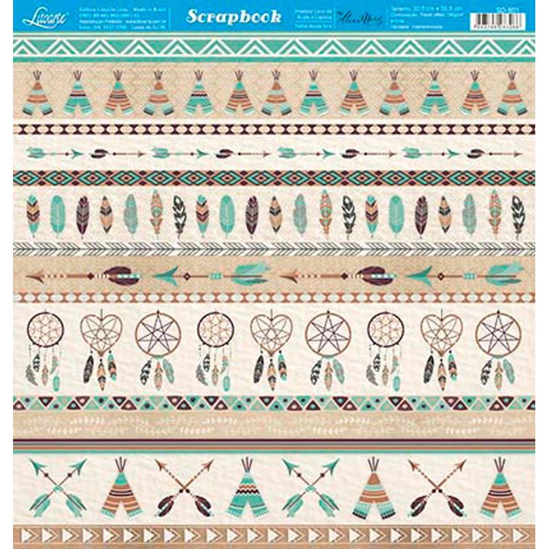 Papel Scrapbook Sd-901 Dupla Face Tribal 30,5x30,5cm Litoarte