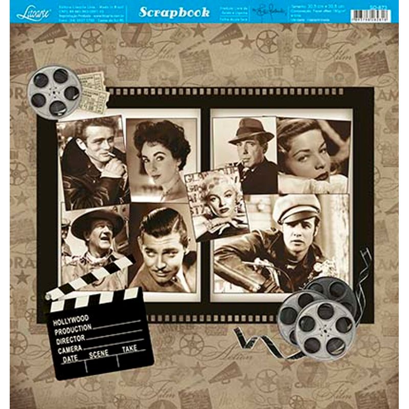 Papel Scrapbook Sd-873 Dupla Face Estrelas Cinema 30,5x30,5cm Litoarte