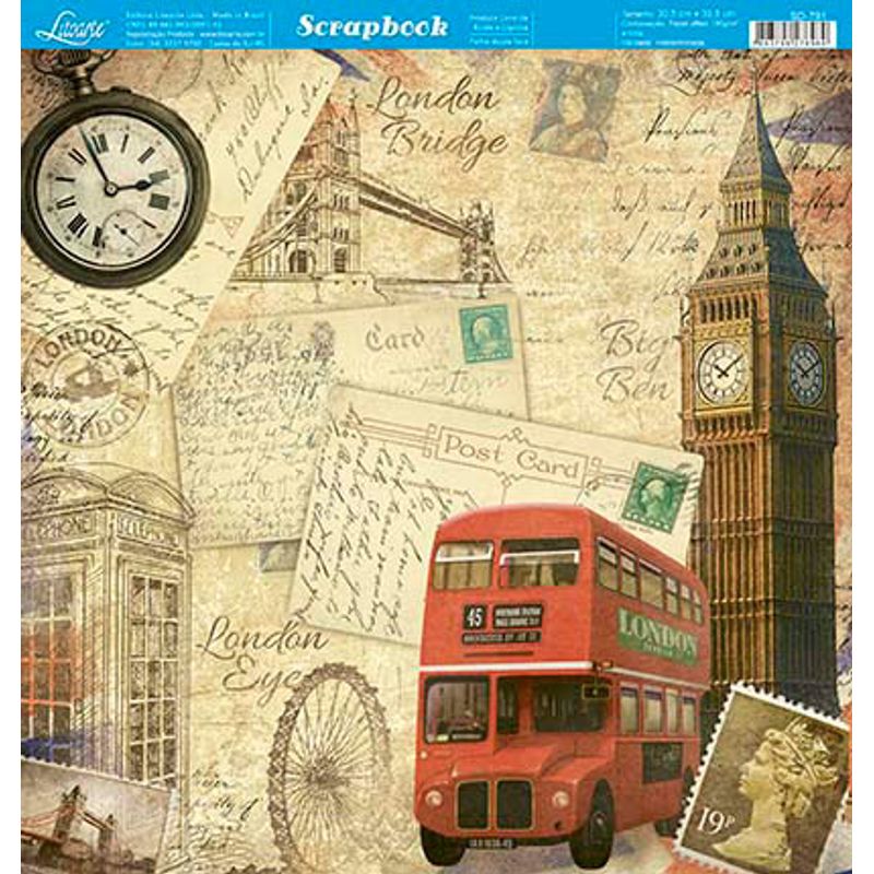 Papel Scrapbook Sd-791 Dupla Face Londres Inglaterra Vintage 30,5x30,5cm Litoarte