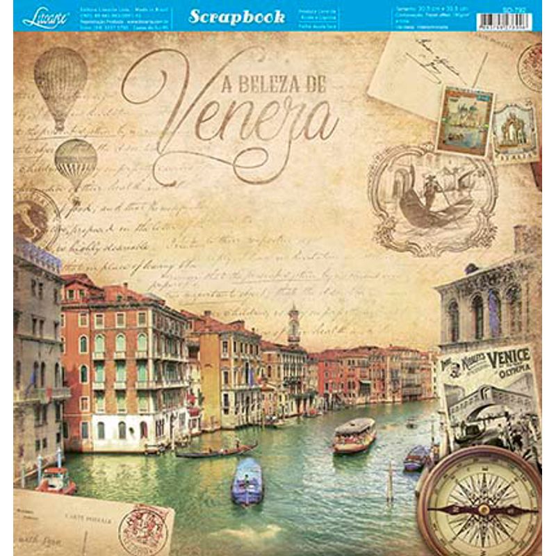 Papel Scrapbook Sd-792 Dupla Face Veneza Itália Vintage 30,5x30,5cm Litoarte