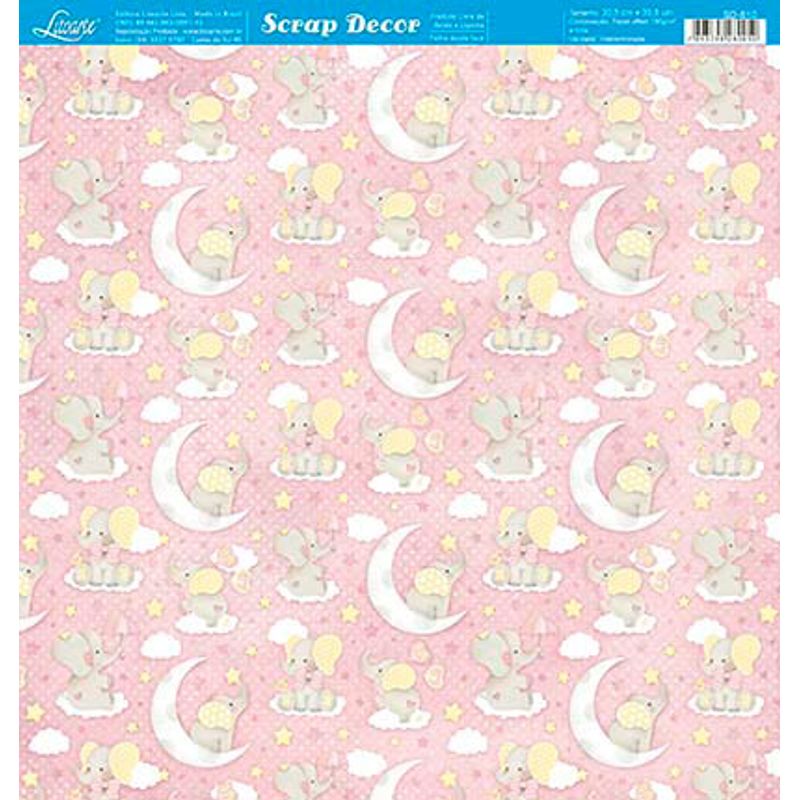 Papel Scrapbook Sd-810 Dupla Face Bebês Elefantes 30,5x30,5cm Litoarte