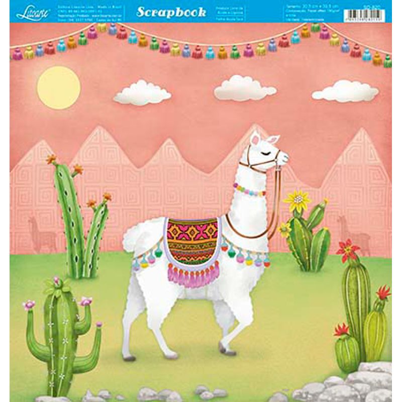 Papel Scrapbook Sd-820 Dupla Face Lhama 30,5x30,5cm Litoarte