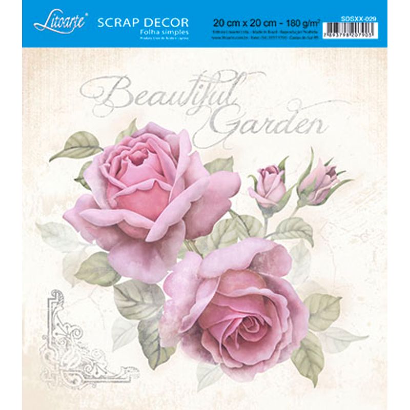 Papel Scrap Decor Folha Simples 20x20 Beautiful Garden Sdsxx-029 - Litoarte