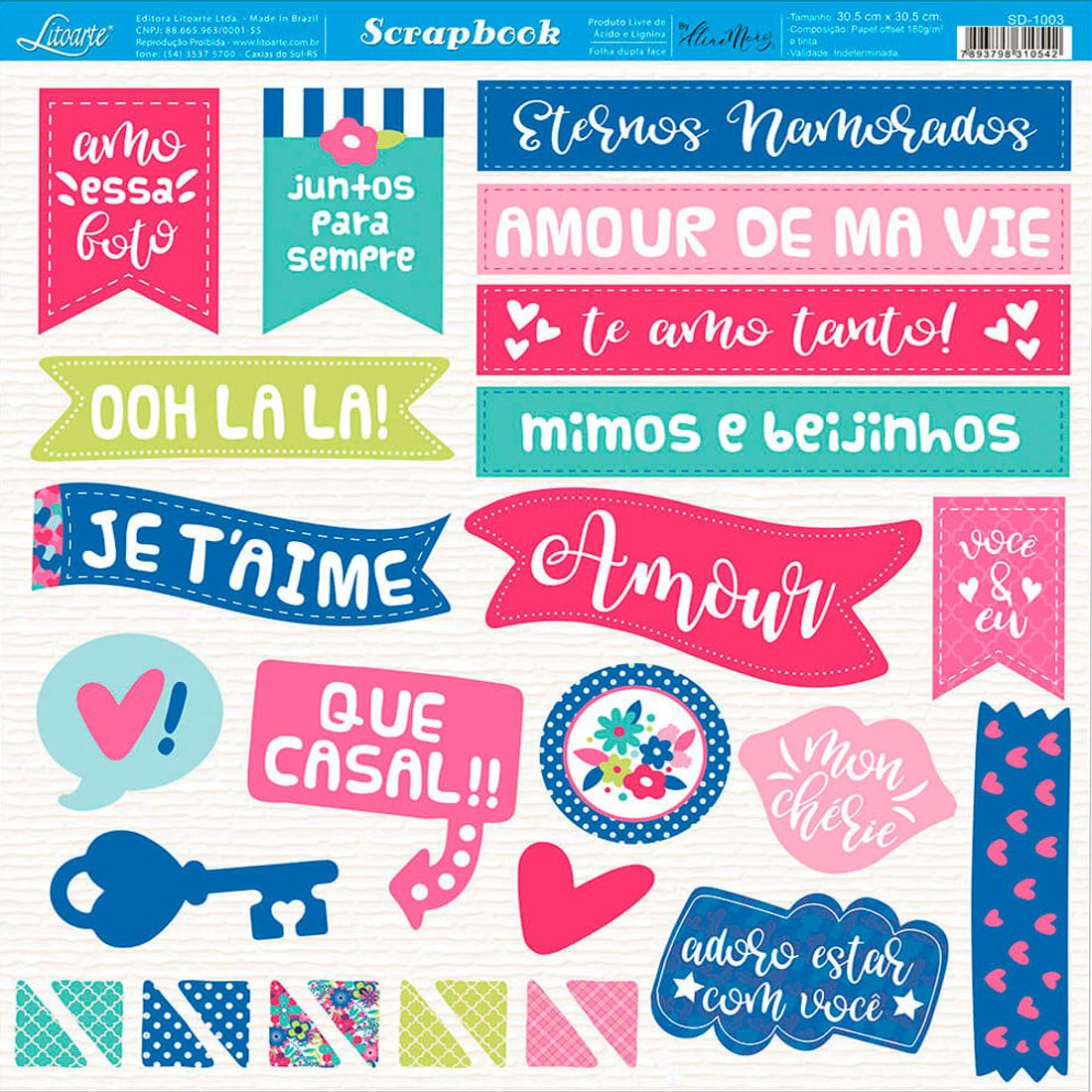 Papel para Scrapbook Litoarte Estampa Básica Xadrez Rosa