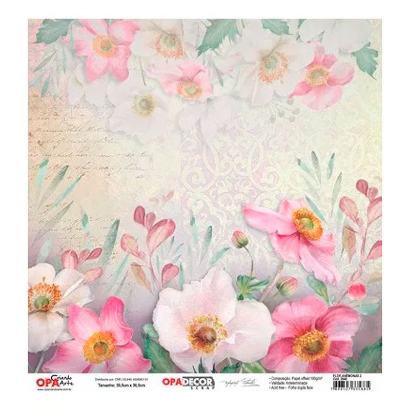 Papel Scrapbook Opadecor Flor Anemonas 2 30,5x30,5 2640 Opa