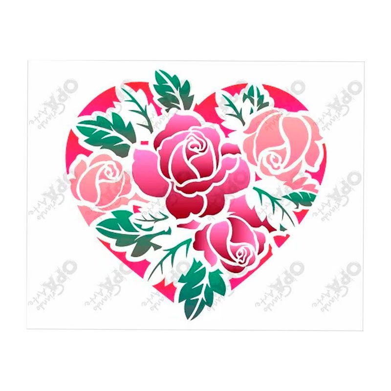 Stencil Simples Coração Rosas Opa2630 20x25