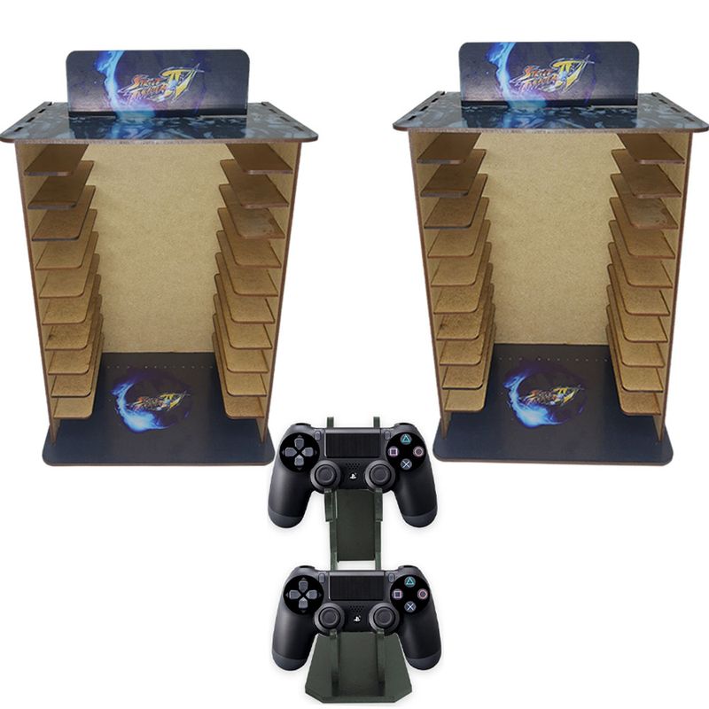 Kit 2 Porta 11 Jogos Físico Street Fighter + Suporte Controle 22x16,3x29,4 Mdf Madeira Adesivada