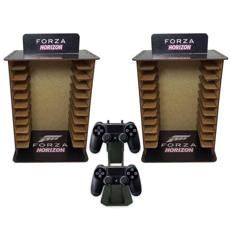Kit 2 Porta 11 Jogos Físico Fh + Suporte Controle 22x16,3x29,4 Mdf Madeira Adesivada