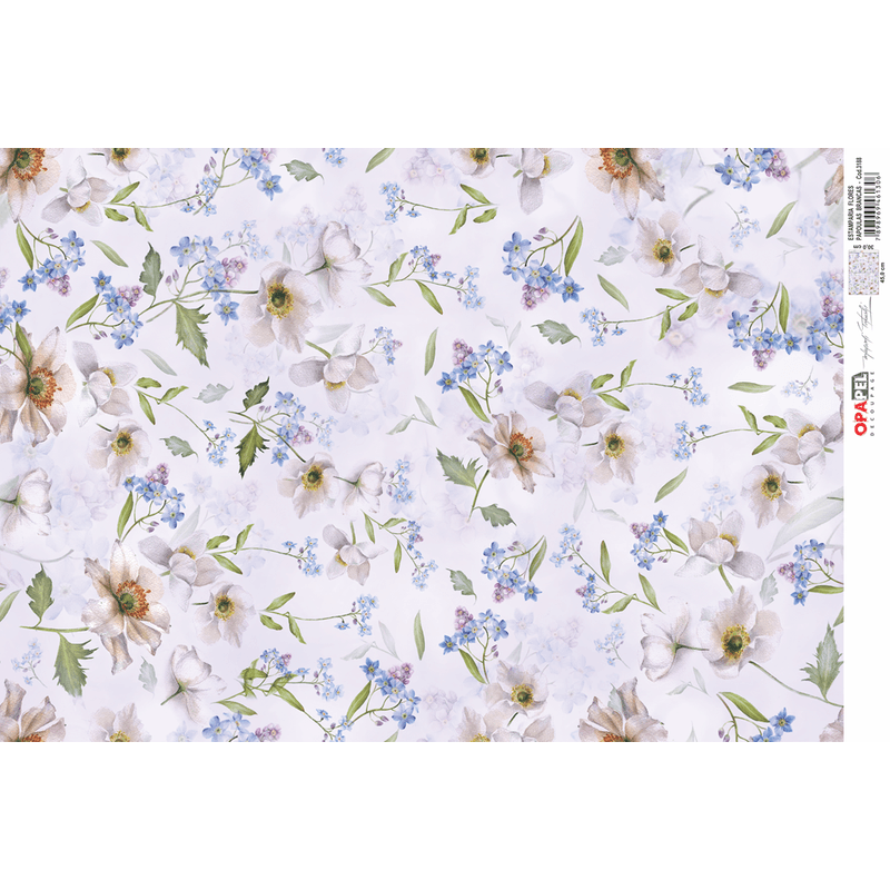 Papel Decoupage Opapel 30x45cm 3188 Estamparia Flores Papoulas Brancas Opa